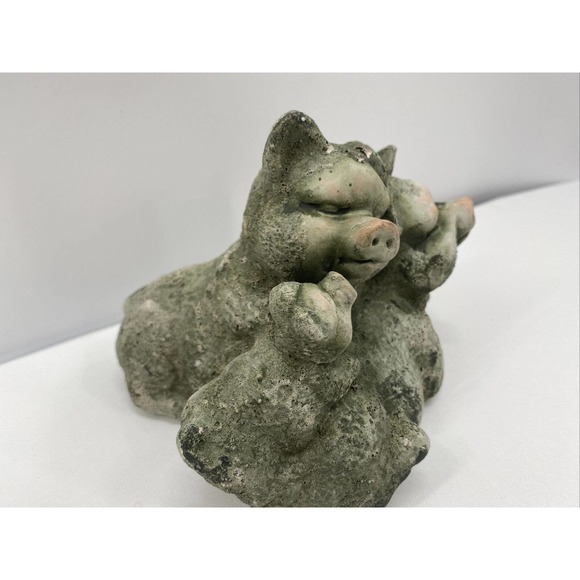 Pig Piglet Dad & Mama Pig W Baby Pig Green Terra Cotta Clay Figurine Yard Art - Picture 10 of 12